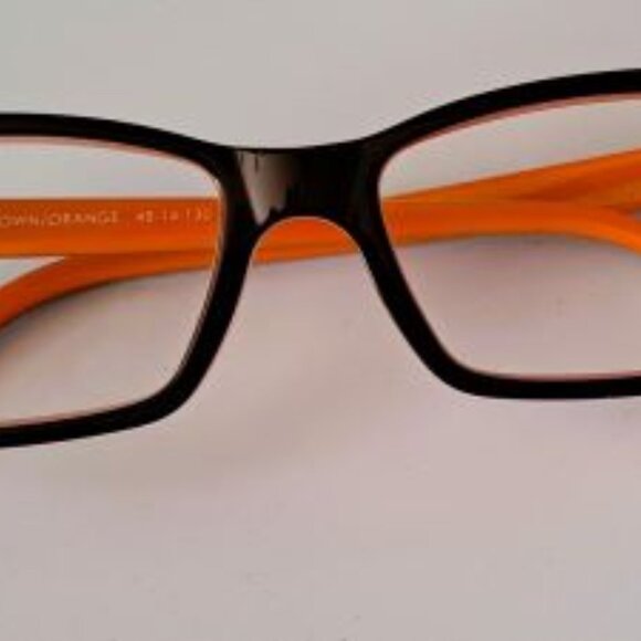 Kids Bold Two-Tone Rectangular Eyeglass Frames - Brown & Orange Sporty & Modern - Picture 2 of 6